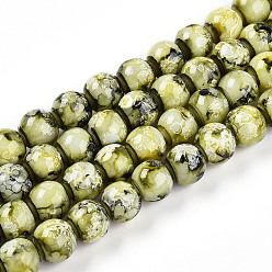 Желто-Зеленый Выпечки нарисованных стеклянных бусин прядей, круглые, желто-зеленый, 10~10.5 мм, отверстие : 1.4 мм, около 79~84 шт / нитка, 30.31~31.89 дюйм (77~81 см)
