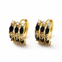 Noir Boucles d'oreilles à levier en laiton plaqué micro pavé de zircons cubiques, sans plomb et sans cadmium, plaqué longue durée, or, noir, 15x9x15.5mm, pin: 1 mm