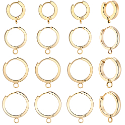 Настоящее золото 24K 16 шт. 4 стили 201 фурнитура для сережек-колец из нержавеющей стали, с вертикальной петлей, с 316 хирургическими серьгами из нержавеющей стали, кольцо, реальный 24 k позолоченный, 15~20x13~20x3 мм, отверстие : 1.4~2.7 мм, штифты : 1 мм, 4 шт / стиль