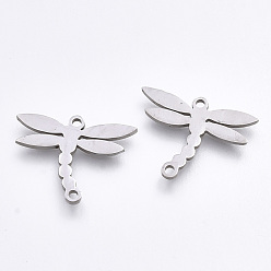 Нержавеющая Сталь Цвет Устойчивы к потускнению 201 соединители из нержавеющей стали, лазерная резка, стрекоза, цвет нержавеющей стали, 13x16.5x1 мм, отверстие : 1.5 мм