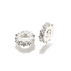 Серебро Латунные микропаве из прозрачного кубического циркония, стойки покрытие, долговечный, без свинца и без кадмия, плоско-круглые, серебряные, 7.5x2.5 мм, отверстие : 3.5 мм