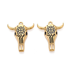 Черный 304 нержавеющей стальной эмали подвески, амулеты на голову крупного рогатого скота, ионное покрытие (ip), реальный 18 k позолоченный, чёрные, 27x22.5x4 мм, отверстие : 1.5 мм