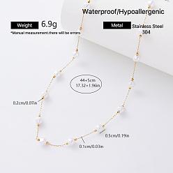 Nuggets Fashion 304 Stainless Steel Imitation Pearl Beaded Chain Necklaces for Women, White, Golden, Nuggets, 17.32 inch(44cm)