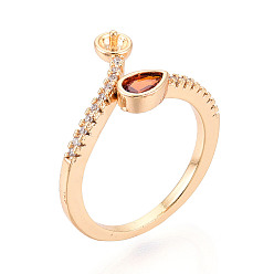 Настоящее золото 18K Каплевидная латунная микропаве кубический цирконий чашка колец закрепка, регулируемые настройки колец для полупросверленных бусин, без кадмия, без никеля и без свинца, реальный 18 k позолоченный, штифты : 0.9 мм, 9~11.2 мм, внутренний диаметр: 15.2~16.8 мм