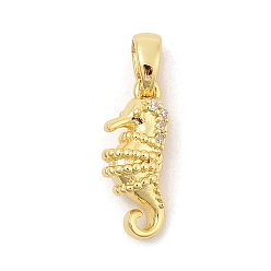 Sea Horse Подвески из листовой латуни с покрытием из прозрачного кубического циркония, без кадмия, без никеля и без свинца, реальный 18 k позолоченный, морские животные амулеты, морской конек, 17x7x5.5 мм, отверстие : 5 мм