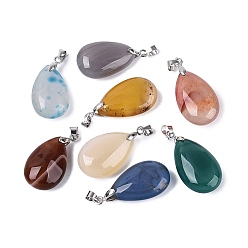 (52) Непрозрачная лаванда Подвески из натурального агата (окрашенного и нагретого), слезинки, с защелкой из нержавеющей стали на поручнях, цвет нержавеющей стали, разноцветные, 28~32x14~16x8~10 мм, отверстие : 4.5x3.5 мм