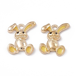 Gold Alloy Enamel Pendants, Light Gold, Rabbit Charm, Gold, 20x14x3mm, Hole: 2mm
