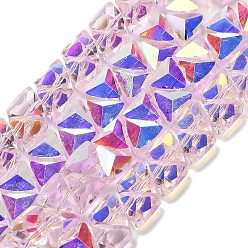 Pink Стеклянные бусины с гальваническим покрытием , треугольные, граненые, розовые, 7.5x8x5.5 мм, отверстие : 0.8 мм, около 70 шт / нитка, 13.39'' (34 см)