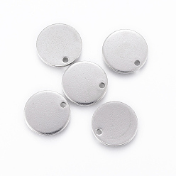 Edelstahl Farbe Anlaufgeschützt 304 Charms aus Edelstahl, leere tag stempeln, Flachrund, Edelstahl Farbe, 13x1 mm, Bohrung: 1.2 mm