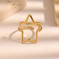 Golden 304 Stainless Steel Open Cuff Rings for Women, Star, Golden, Inner Diameter: 17.4mm