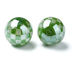 Средний Морско-зеленый Cmолы европейские шарики, круглые бусины в клетку тартан с большими отверстиями, средний морской зеленый, 16x16 мм, отверстие : 3 мм