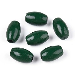 Темно-Зеленый Окрашенные распылением деревянные бусины Schima, рис, темно-зеленый, 9.5~10x6~6.5 мм, отверстие : 1.8~2 мм