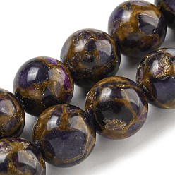 Фиолетовый Синтетический золотой клинкер камень бисер пряди, окрашенные, круглые, фиолетовые, 12 мм, отверстие : 1.5 мм, около 31~33 шт / нитка, 14.49''~15.55'' (36.8~39.5 см)