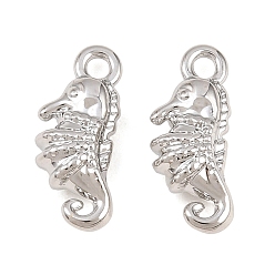Platinum Alloy Charms, Sea Horse Charms, Rack Plating, Cadmium Free & Lead Free, Platinum, 15x6.5x4.5mm, Hole: 1.6mm