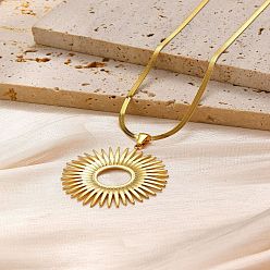 Цветок 304 ожерелья с подвесками из нержавеющей стали для женщин, золотые, цветок, 15.75 дюйм (40 см), Кулон : 44x35 мм