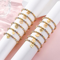 Mixed Shapes Браслеты из латуни, с 304 подвесками из нержавеющей стали, разнообразные, 10-5/8 дюйм (27 см), Кулон : 11~13x8~14x1.5 мм