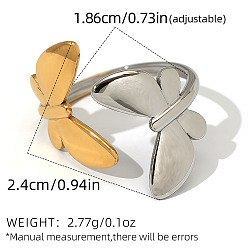 Golden & Stainless Steel Color 304 Stainless Steel Cuff Open Rings for Women, Butterfly, Golden & Stainless Steel Color, Inner Diameter: 18.6mm
