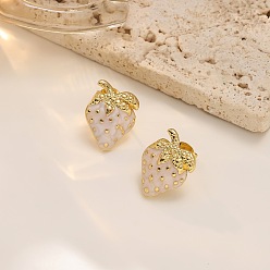 Белый 304 серьги из нержавеющей стали эмаль, клубника, золотые, белые, 30 мм