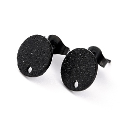 Electrophoresis Black 304 Stainless Steel Stud Earring Findings, Textured Flat Round, Electrophoresis Black, 10x1mm, Hole: 1.4mm, Pin:0.8mm