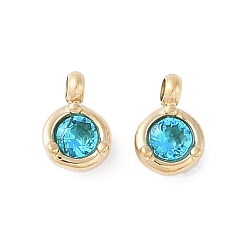 Индиколит 304 кулон из нержавеющей стали, со стразами, реальный 14 k позолоченный, плоско-круглые, Indicolite, 7x5x3 мм, отверстие : 1.4 мм