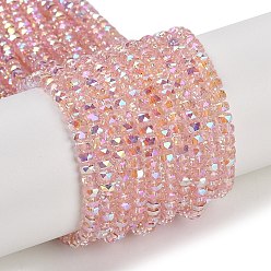 Pink Стеклянные бусины с гальваническим покрытием , гальваническое покрытие, граненые, рондель, розовые, 2.4~3x4 мм, отверстие : 1 мм, около 145~151 шт / нитка, 37.5~40 см