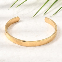 Real 18K Gold Plated 304 Stainless Steel Plain Open Cuff Bangles for Women, Ion Plating(IP), Real 18K Gold Plated, Inner Diameter: 2.56 inch(6.5cm)