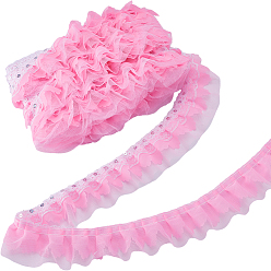 Бледно-Розовый 10м полиэстеровая кружевная лента с цветочным узором и пайетками, кружевная отделка с рюшами для украшения костюма, розовый жемчуг, 2 дюйм (50 мм)
