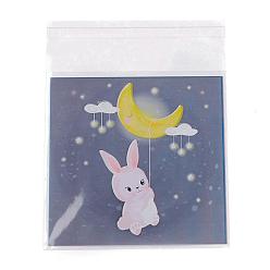 Кролик Прямоугольные самоклеящиеся пакеты для печенья opp, для выпечки упаковочные пакеты, Картина кролика, 13x9.9x0.01 см, около 95~100 шт / упаковка