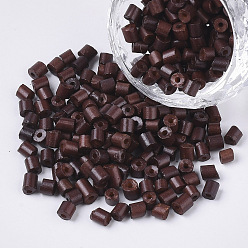 Coconut Brown 6/0 Glass Bugle Beads, Baking Paint, Coconut Brown, 3.5~5x3.5~4mm, Hole: 1mm, about 4500pcs/bag