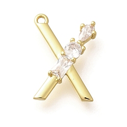 Letter X Латунные микро проложить кубического циркония подвески, буква-z чары, золотые, Письмо X, 16x11x2.5 мм, отверстие : 1 мм