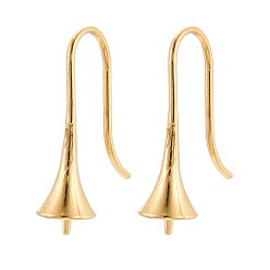 Настоящее золото 18K Ионное покрытие (ip) 304 крючки для серег из нержавеющей стали, за половину пробурено бисера, колокол, реальный 18 k позолоченный, 23x6.5 мм, штифты : 1 мм