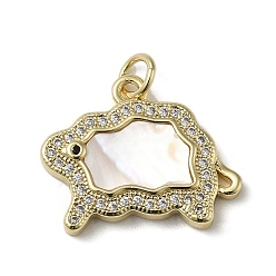 Real 18K Gold Plated Brass Micro Pave Cubic Zirconia Pendants, Cadmium Free & Lead Free, with Shell, Real 18K Gold Plated, 16.5x20x3.5mm, Hole: 3.4mm