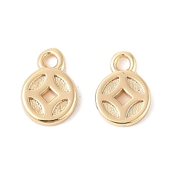 Настоящее золото 18K Латунные подвески, без кадмия, без никеля и без свинца, плоские круглые прелести, реальный 18 k позолоченный, 8x6x1.5 мм, отверстие : 1.2 мм
