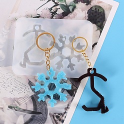 White Key & Snowflake Shape DIY Pendant Silicone Molds, Dook Hook Resin Casting Molds, for No Touch Door Opener Making, White, 93x124x7mm, Hole: 4~6.5mm, Inner Diameter: 58~66x46~57mm