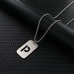 Letter P Прямоугольник с выдолбленной буквой 201 ожерелья с подвеской из нержавеющей стали, цвет нержавеющей стали, не тускнеет, Письмо P, 27.56 дюйм (70 см)