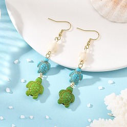 Colorful Dyed Tortoise Synthetic Turquoise Dangle Earrings, Real 18K Gold Plated 304 Stainless Steel Earrings for Women, Colorful, 73x14.5mm