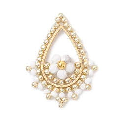 Говлит Подвески из натурального ховлита и стеклянных бусин с огранкой круглой формы, подвески-слезинки с медной проволокой в обертке, с 201 рамой из нержавеющей стали, золотые, 32x23~23.5x5 мм, отверстие : 1 мм