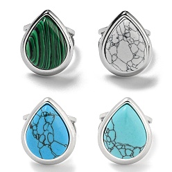 Смешанные камни 304 манжеты из нержавеющей стали с синтетическими драгоценными камнями, открытые кольца в форме слезы для женщин и мужчин, цвет нержавеющей стали, 18.5x23.5 мм, внутренний диаметр: регулируемый.