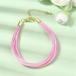 Pink Polyester Metallic Braided Multi-strand Cord Bracelet for Bracelet Making, with Brass Findings, Long-Lasting Plated, Rack Plating, Pink, 7.24 inch(18.4cm)