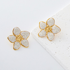 Golden 304 Stainless Steel Enamel Stud Earrings for Women, Flower, Golden, 28x28mm