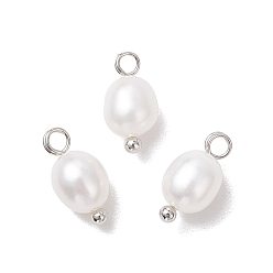Платина Натуральные культивированные пресноводные жемчужные рисовые подвески, с латунными шариковыми петлями, кремово-белые, платина, 11~11.5x5.5~6 мм, отверстие : 1.7~2 мм