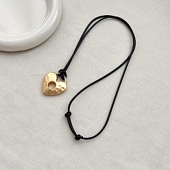 Сердце Женские ожерелья с подвеской из латуни, регулируемые, из черного вощеного шнура, сердце, 28.35 дюйм (72 см)