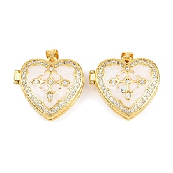 White Brass Locket Pendants, with Enamel & Cubic Zirconia, Cadmium Free & Lead Free, Real 18K Gold Plated, Rack Plating, Long-Lasting Plated, Heart Charms, White, 22.5x24x9mm, Hole: 3x5mm