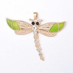 Lime green Legierung Schmelz große Anhänger, mit Strass, Libelle, golden, lime green, 46.5x65x5 mm, Bohrung: 5x6 mm