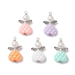 Angel & Fairy Непрозрачные акриловые бусины с железными штифтами с плоской головкой и круглые бусины из АБС-пластика с имитацией жемчуга и подвески в тибетском стиле, ангел и фея, 38x21.5x10 мм, отверстие : 2.5 мм