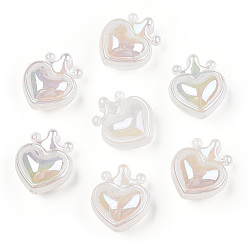 Белый Дым УФ-покрытие радужными переливающимися акриловыми бусинами, с блеском порошок, сердце с короной, серый, 24.5x21.5x14 мм, отверстие : 3 мм