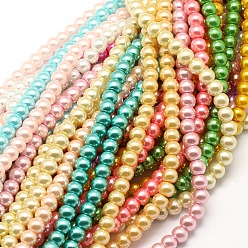 Mixed Color Eco-Friendly Spray Painted Glass Round Bead Strands, with Cotton Thread, Mixed Color, 8mm, Hole: 0.5~1mm, about 50pcs/strand, 16 inch