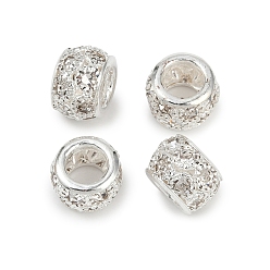 Серебро Латунные бусины со стразами , рондель, кристалл, серебряные, 10.5x7.5 мм, отверстие : 5 мм