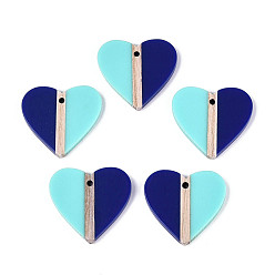 Полуночно-синий Кулоны из непрозрачной смолы и дерева, сердце, два тона, темно-синий, 28~28.2x29.8x3.3 мм, отверстие : 2 мм