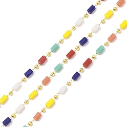 (52) Непрозрачная лаванда Цепочка из латуни и стекла, с катушкой, долговечный, без кадмия и без свинца, пайки, реальный 18 k позолоченный, разноцветные, 4.5x2.5x2.5 мм